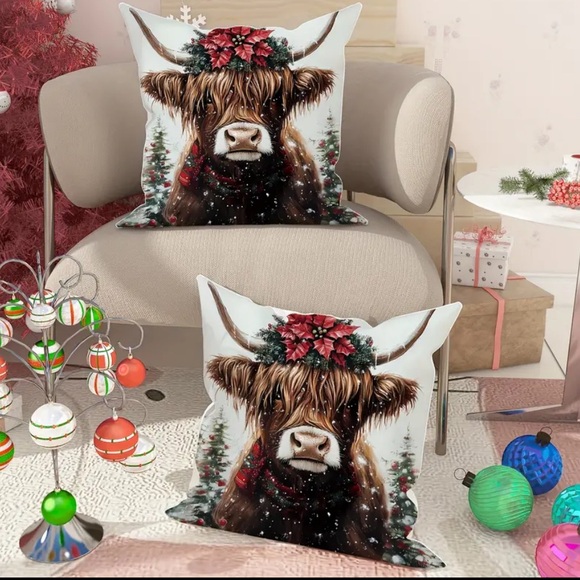 🆕 1 Christmas Highland cow holiday pillow - Picture 10 of 13